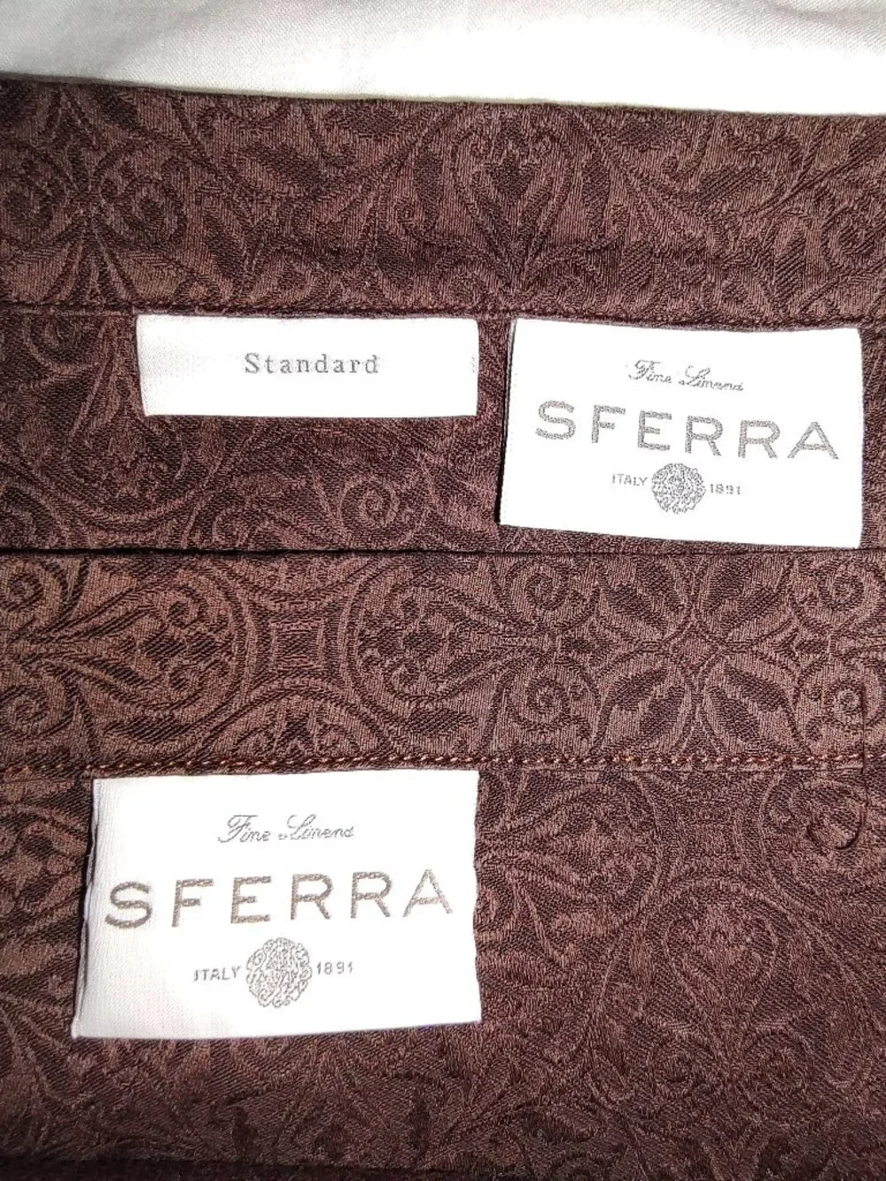SFERRA ILARIA STANDARD SHAMS 100% EGYPTIAN COTTON 590TC HEMSTITCH FLANGE DK BRN